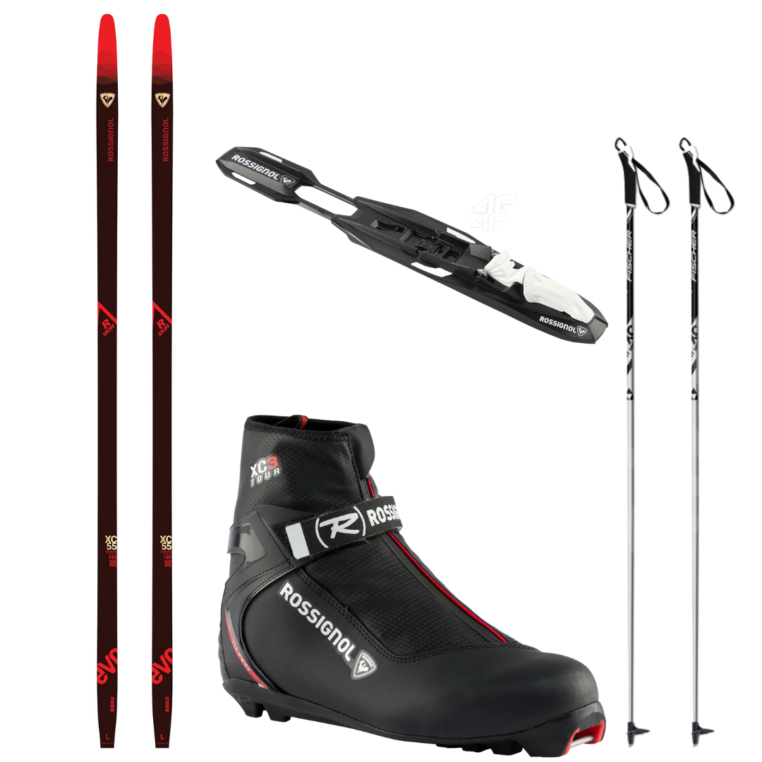 Skis de fond Rossignol EVO-XC 55 R-Skin+ RJM1005 + chaussures Rossignol + bâtons Fischer 